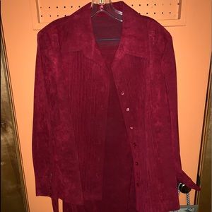 Two piece red suede skirt set